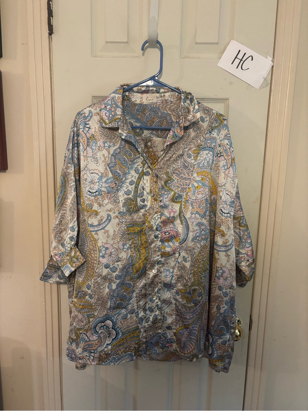 Lena Paisley Button-Down Shirt in Blue, Yellow, Pink